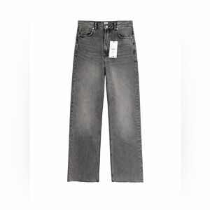 ZARA High-Rise Wide Leg Jeans Grey Washed Denim Raw Hem Size 32 NWT